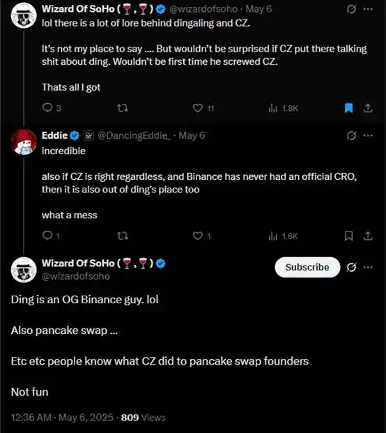 dingaling 和币安 CZ 的恩怨情仇